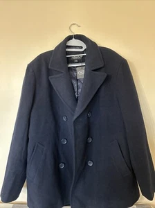BGSD Mens Mark Classic Wool Blend Double Breasted Pea Coat Size Large NAVY NWT - Picture 1 of 3