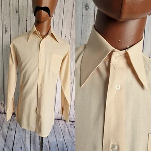Koreana Dress Shirt Fawn Polycotton -14"/Small - Vintage 1970s Mod Disco CZ19 - Picture 1 of 15