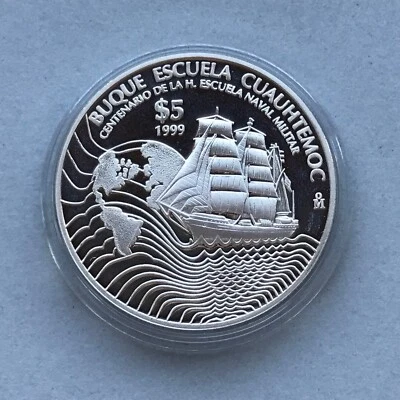 MEXICO Silver  5 pesos  1999  CUAUHTEMOC   SHIP - Image 1 of 2