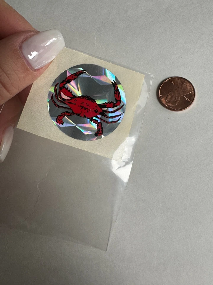 Tira de pegatinas redondas de cangrejo de mar Chesapeake prismático vintage de los años 80 Foto 1 de 1