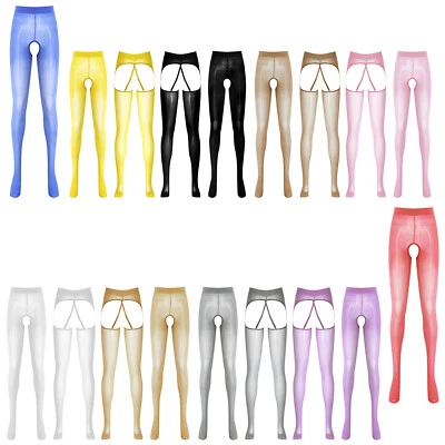 Womens Pantyhose Yoga Stockings Translucent Tights Crotchless Clubwear 20D Oil - Image 1 of 4
