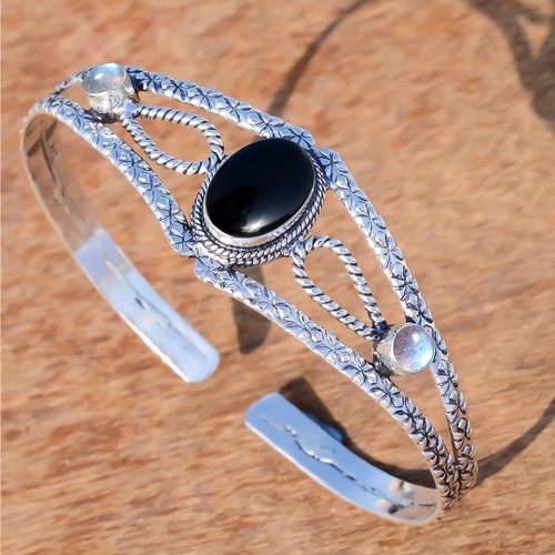 VALENTINO Bracciale in argento sterling 925 con pietra preziosa onice nera e labradorite per abbigliamento da festa