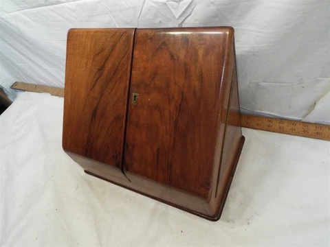 Antique Wooden Portable Desk Writing Case Slant Top Letter Holder Walnut Wood Cover