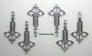#1486 ANTIQUED STERLING SILVER PLATED CELTIC 2 RING CONNECTOR - 6 Pcs - Picture 1 of 2
