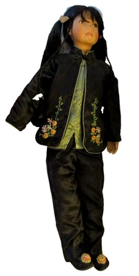 MEI LIN Porcelain Asian Doll By LINDA MASON Paradise Galleries 29" Tall w/ Stand - Image 1 of 4