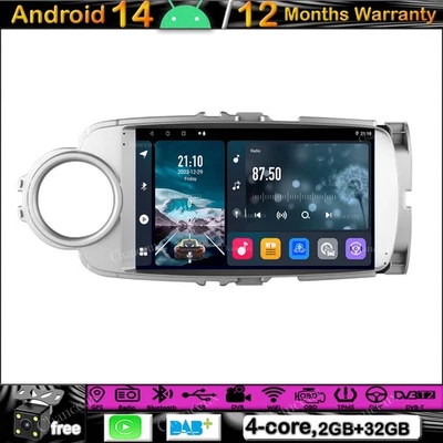 9"Android 14 Autoradio Carplay Stereo GPS SATNavi DAB For Toyota Yaris 2012-2017 - Image 1 of 4