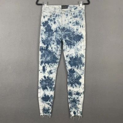Jeans negros orquídea para mujer 27 Carmen tiro alto tobillo deshilachado tie dye ajustado denim Pa Foto 1 de 4