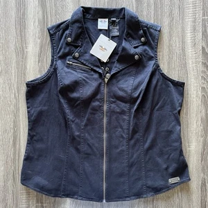 Harley Davidson Womens Vest Shirt Black Size 1W Zip Front Laced Back - Picture 1 of 10