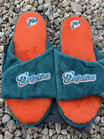 Miami Dolphins NFL Plush open toe slippers mens size L foco Cover