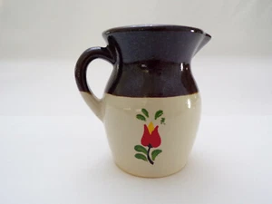 Vintage Roseville Pottery Folk Art Pitcher Creamer Brown 4-3/4" x 4-1/2" PA USA - Picture 1 of 6