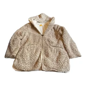 C&C California Faux Fuzzy Bear Sherpa Hooded Jacket L Open Front Shawl Fleece - Picture 1 of 8