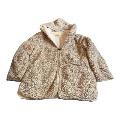 C&C California Faux Fuzzy Bear Sherpa Hooded Jacket L Open Front Shawl Fleece - Image 1 of 4