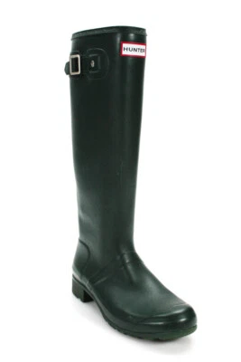 Botas de lluvia Hunter para mujer hasta la rodilla punta redonda de goma verde bosque altas talla 8 Foto 1 de 4