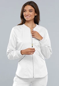 White Cherokee Scrubs Luxe Sport Zip Front Warm Up Jacket CK300 WHTV - Picture 1 of 5