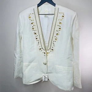 Nina Austin Vintage Blazer Jacket Beaded White Embellished Size 10 NEW - Picture 1 of 13