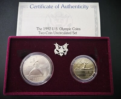 1992 U.S. Olympic Two-Coin Uncirculated Set w/Box & COA.  Free Shipping. - Image 1 of 4