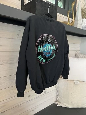 Sudadera de Colección Hard Rock Café New York Cuello Redondo Lentejuelas Grandes Almohadillas para el Hombro Foto 1 de 4