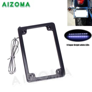 Motorcycle 9LED License Plate Frame Bracket Number Holder For Honda BMW Yamaha - Picture 1 of 12