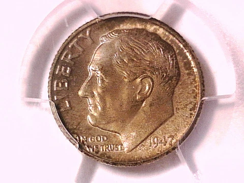 1947 P Roosevelt Dime PCGS MS 67 FB 39735223 Toned Cover