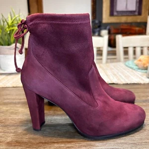 Stuart Weitzman Made in Spain Highland Glove Bordeaux Bootie Suede Burgundy 7 - Picture 1 of 11