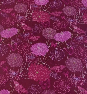 Burgundy Fuchsia Floral Calico Fabric  Quilting Cotton - 33"X42" - Image 1 of 2