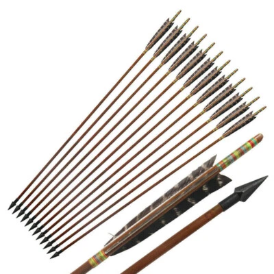 12Pcs 33" Handmade Bamboo Hunting Arrows Tradition Japanese Kyudo Eagle Feather - Image 1 of 4