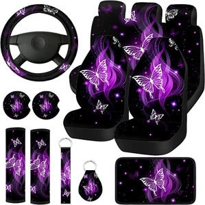 15 Pcs Butterfly Car Seat Covers Full Set Butterfly Front Rear Seat Covers Steer - Picture 1 of 12