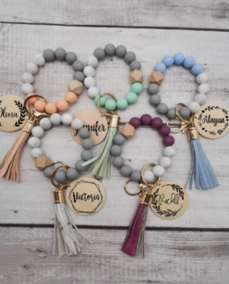 Bracelet Keychain Wristlet, Silicone Bead Key Ring Bracelet for Women/Girls - Image 1 of 4