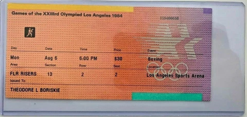 1984 Olympics Mark Breland vs Rudel Obreja Ticket w/ Plastic Holder BOXING Cover