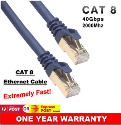 Premium Ethernet Cable CAT 8 7 6 5E Ultra High Speed LAN Patch RJ45 Cord 1m - 5m - Image 1 of 4