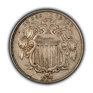 1867 5c US Shield Nickel - Mint Error Retained Cuds - Rays - VF/XF - SKU-Z4756 - Picture 1 of 4