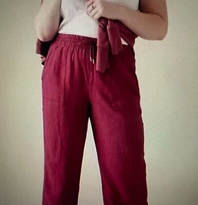ATHLETA RETREAT WIDE LEG LINEN BURGUNDY PANT SIZE 18 New Without Tags - Picture 1 of 11