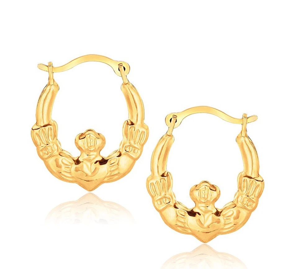 3D маленький кладдах кельтский мотив серьги-кольца реальный 10K желтое золото  - Изображение 1 из 1