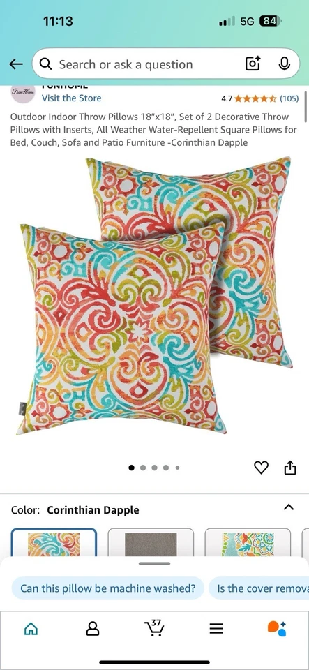 Набор из 2 уличных квадратных подушек 18x18 - Изображение 1 из 1