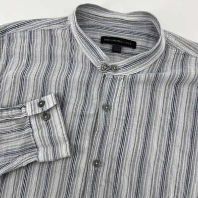 Camisa John Varvatos U.S.A. Para Hombres L Rayas Cuello Banda Abotonada Manga Larga Foto 1 de 4
