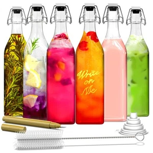 33 Oz Flip Top Glass Bottle 6 Pack | Square Swing Top Glass Bottles with Lids... - Picture 1 of 9
