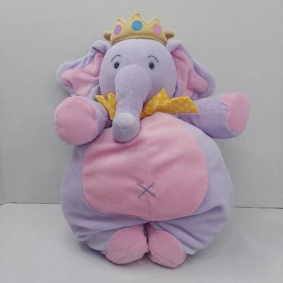 Fiesta Elephant Crown King Queen Musical Crib Pull Purple Pink  Plush 12" Baby  - Image 1 of 4
