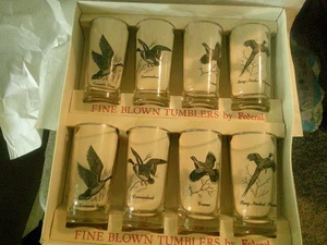 federal sportsman blown glass tumblers 8 NEW in the BOX GAME BIRDS 12oz NR - Picture 1 of 10