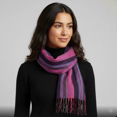 Echo Vintage 80's Scarf /Stole Pink & Purple with Gold Metallic Threads - Image 1 of 4