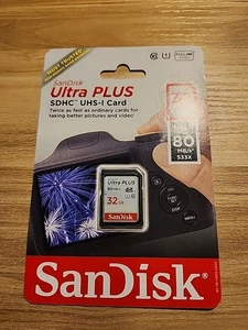 SanDisk Ultra Plus SDHC UHS-I Card, 32GB Memory Card - NEW In Retail Package - Picture 1 of 2