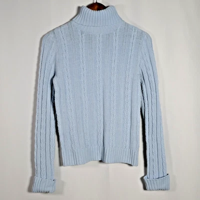 VTG Express Womens Y2K Chunky Cable Knit Turtleneck Sweater Size L Blue Preppy - Image 1 of 4
