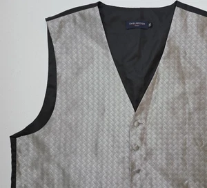 Umo Lorenzo Mens Silver Weave Design 6 Button Suit Tuxedo Vest, Size XXL - Picture 1 of 12
