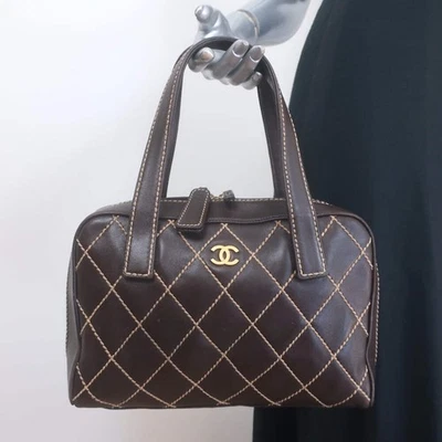 Chanel 2003 Surpique Wild Stitch Quilted Small Tote Bag Dark Brown Leather - Image 1 of 4