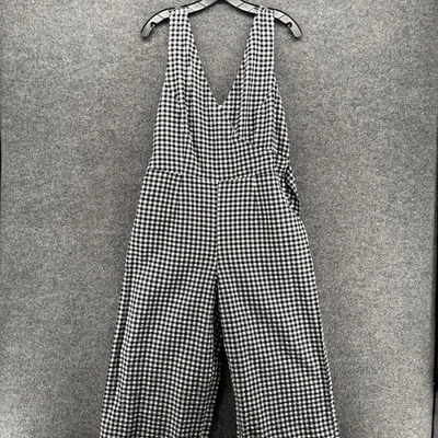 Mono Banana Republic M Azul Cuadros Lino Cuello en V Pierna Ancha Jersey Cottagecore Foto 1 de 4