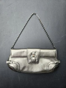 Salvatore Ferragamo Clutch Handtasche Leder grau Mettalic - Bild 1 von 11