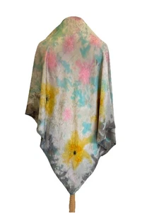 AS8# Vintage Silk Watercolor Floral Scarf Shawl Wrap Pastel Multicolor - Picture 1 of 3