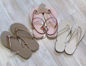 3 Pair NEW Womens 11-12 41-42 HAVAIANAS Flip Flops Thongs Sandals Gold Rose Tan - Bild 1 von 5