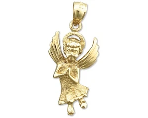 14K Gold Haloed Angel Pendant - Picture 1 of 6