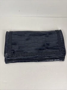 Chico's Black Label Soft Leather Navy Blue Moc Croc Clutch 12x7" - Picture 1 of 10