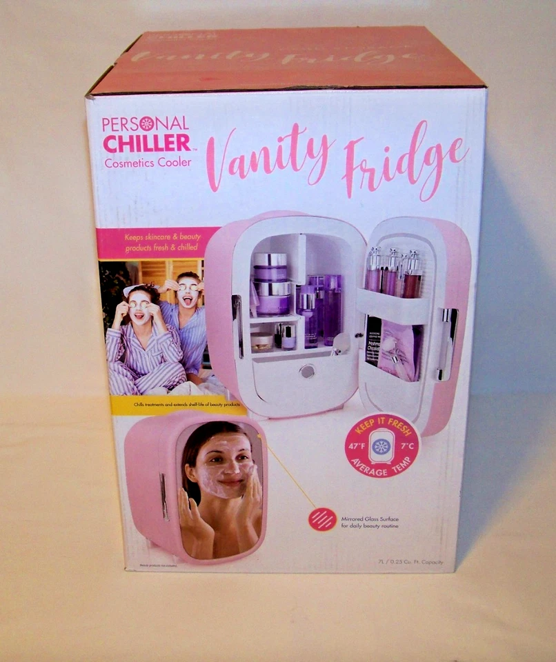 VANITY FRIDGE PERSONAL CHILLER COSMETIC COOLER PINK - Image 1 of 1